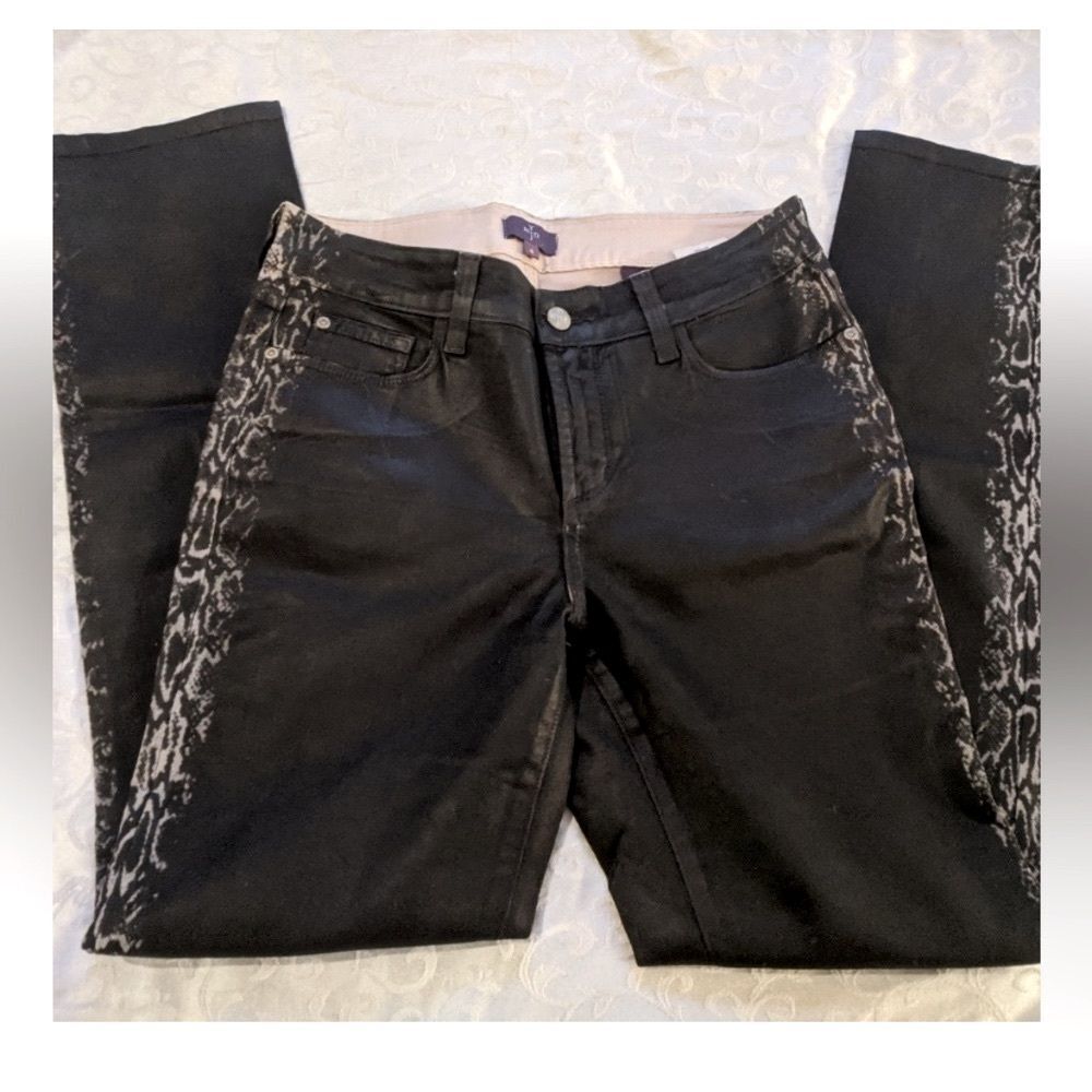 NYDJ - black jeans with snake print side stripes. Slim cut and true to size. - Picture 4 of 15